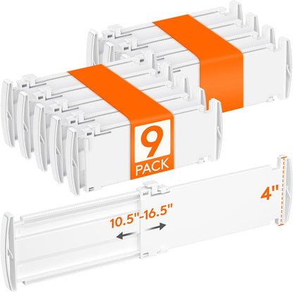 Lifewit Drawer Dividers for Clothes, 3.2" Tall 10.5"-16.5" Expandable Dresser Drawer Organizers, Adjustable White Plastic Separators for Kitchen, Cabinet, Nursery, Socks & Underwear Storage, 4 Pack