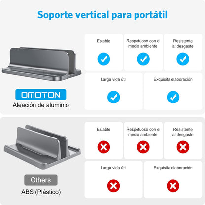 OMOTON Vertical Laptop Stand Holder, Desktop Aluminum Stand for MacBook with Adjustable Dock Size, Fits All MacBook, Surface, Chromebook and Gaming Laptops (Up to 17.3 inches),Black