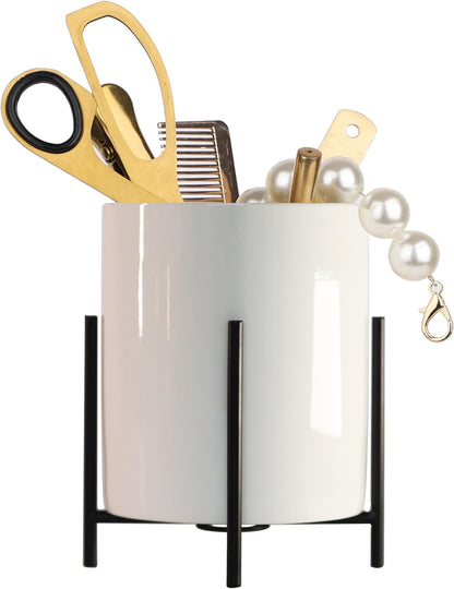 Sturdy Pen Holder Simple and elegant for Desk Matte Pencil Holder Ceramic Cute Desktop Organizer Brush Holder Cup (Black and Gold Plated)