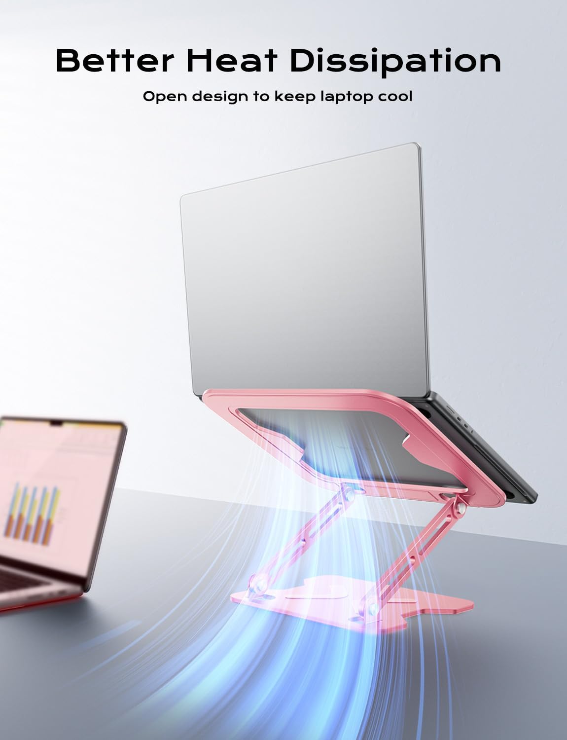 JCZT Adjustable Laptop Stand for Desk, Metal Foldable Laptop Riser, Portable Laptop Holder Mount, Ventilated Cooling Computer Notebook Stand for MacBook Air Pro, All 10-16'' Notebooks Laptops, Gold