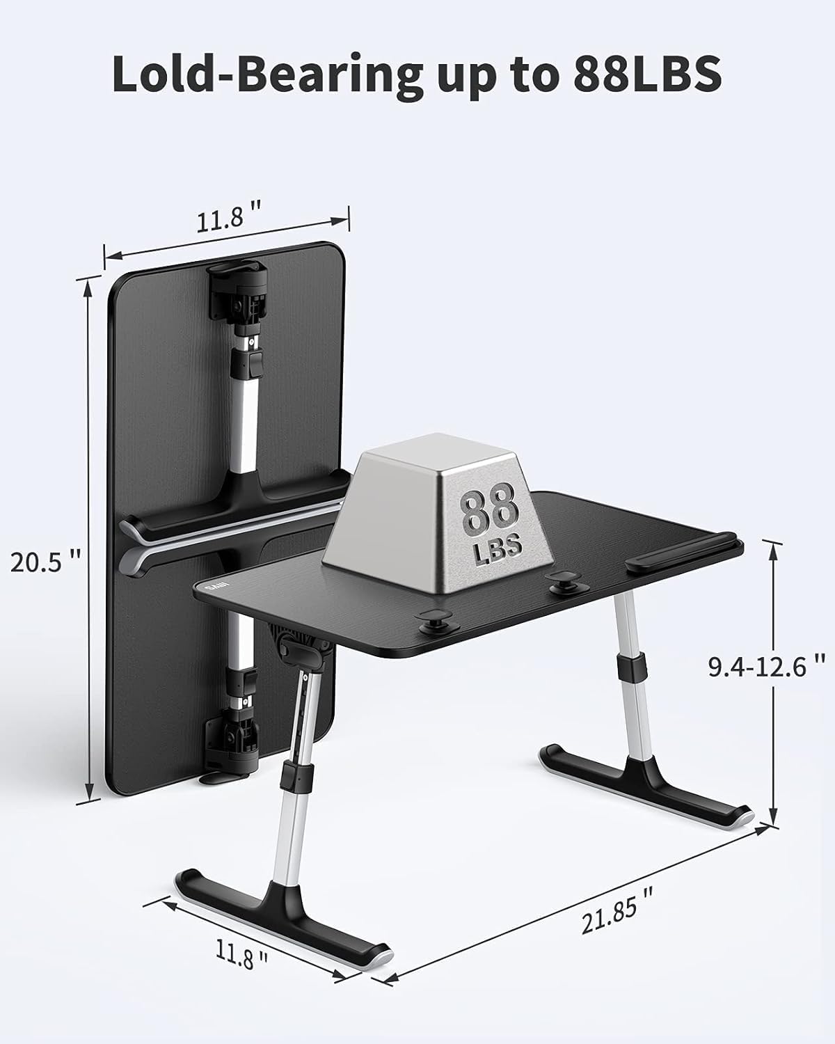 SAIJI Height & Angle Adjustable Laptop Stand for Bed, Lap Desk Bed Tray Table, Light Weight Foldable Portable Laptop Table for Couch Sofa Chair Floor Desk for Adults, Kids (52*30cm Black)