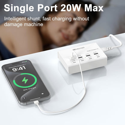 USB Charger with USB C PD20W and USB A QC18W, HITRENDS 60W PD Fast Charging Station, 5ft 8-Port Multiple Desktop Multi Port USB Charging Hub Compatible with iPad iPhone 17/16/15/14, Galaxy S24/S23/S22