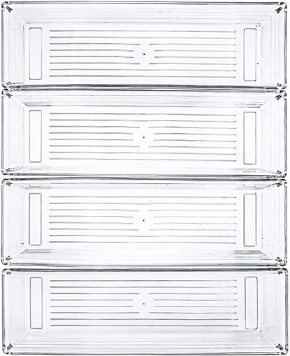 Kingrol 12 Pack Clear Drawer Organizers, 9 x 3 x 2 Inch Drawer Divider Storage Bins, Desk Storage Box Set for Kitchen Bedroom Bathroom Office Craft Supplies