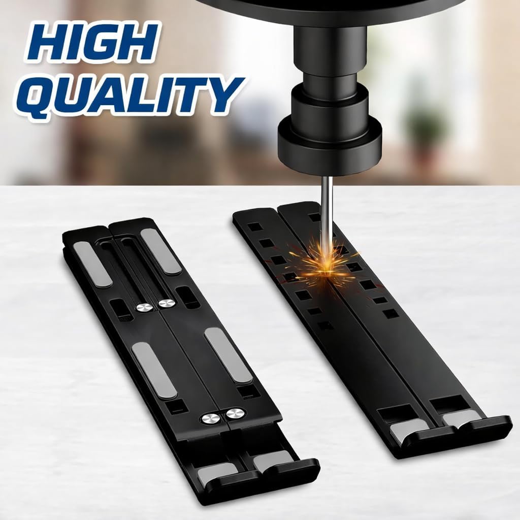 Premium Portable Aluminum Laptop Stand for Desk, 7 Angles Adjustable Tilt, Heavy-Duty Laptop Riser, Foldable, Slim & Lightweight Travel-Friendly Stand for Desk & Workstation, Black