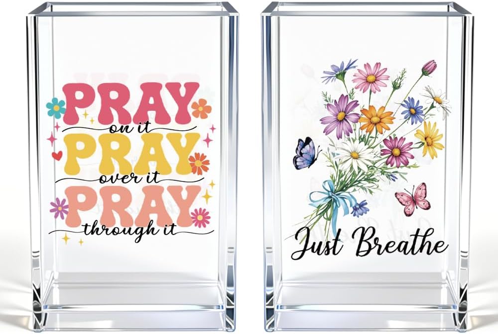 Just Breathe Acrylic Cosmetic Pencil Pen Holder Cup, Hope Inspirational Makeup Brush Organizer Holder, Women Faith Gifts, Encouragement Gifts for Women Mom Daughter Sister Friend Yoga Teacher