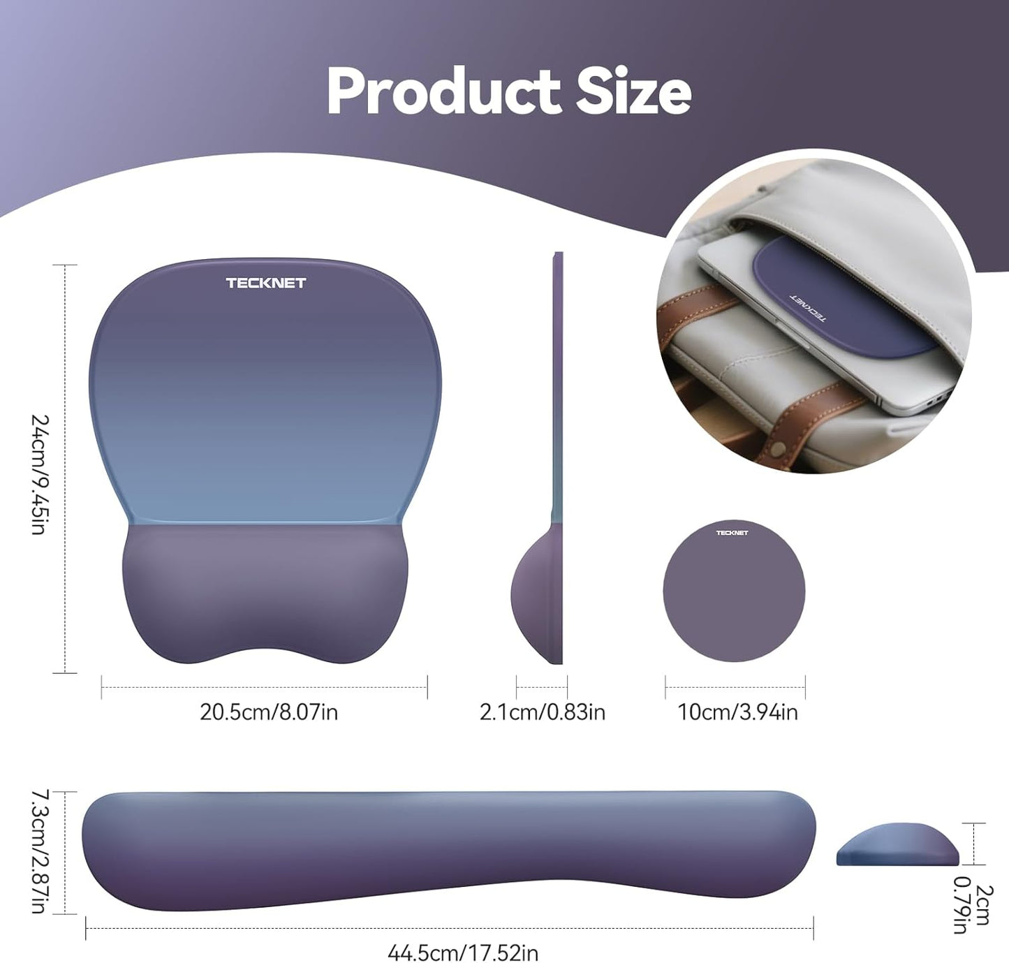 TECKNET Gel Mouse Pad with Wrist Rest, 3 in 1 Keyboard Wrist Rest for Pain Relief, Non-Slip PU Base & Easy Typing, Ergonomic Mousepad Set for Office & Home（Black）