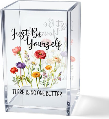 Just Breathe Acrylic Cosmetic Pencil Pen Holder Cup, Hope Inspirational Makeup Brush Organizer Holder, Women Faith Gifts, Encouragement Gifts for Women Mom Daughter Sister Friend Yoga Teacher