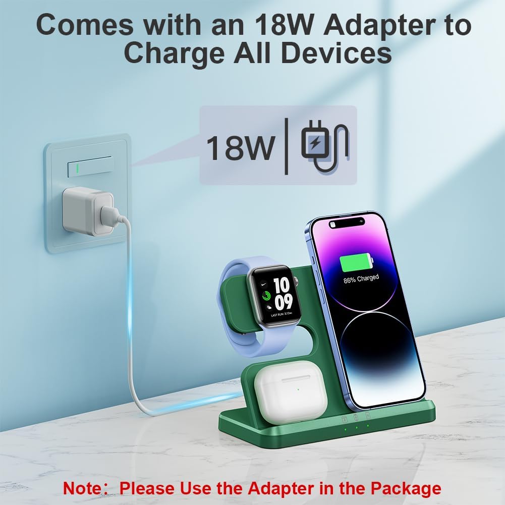 JARGOU 3 in 1 Charging Station for Apple Wireless Charger for iPhone 17 16e 16 15 14 13 12 11 X 8 & for iWatch Charger Wireless Charging Station for Multiple Devices for AirPods 2/3/4/Pro/Pro 2/Pro 3