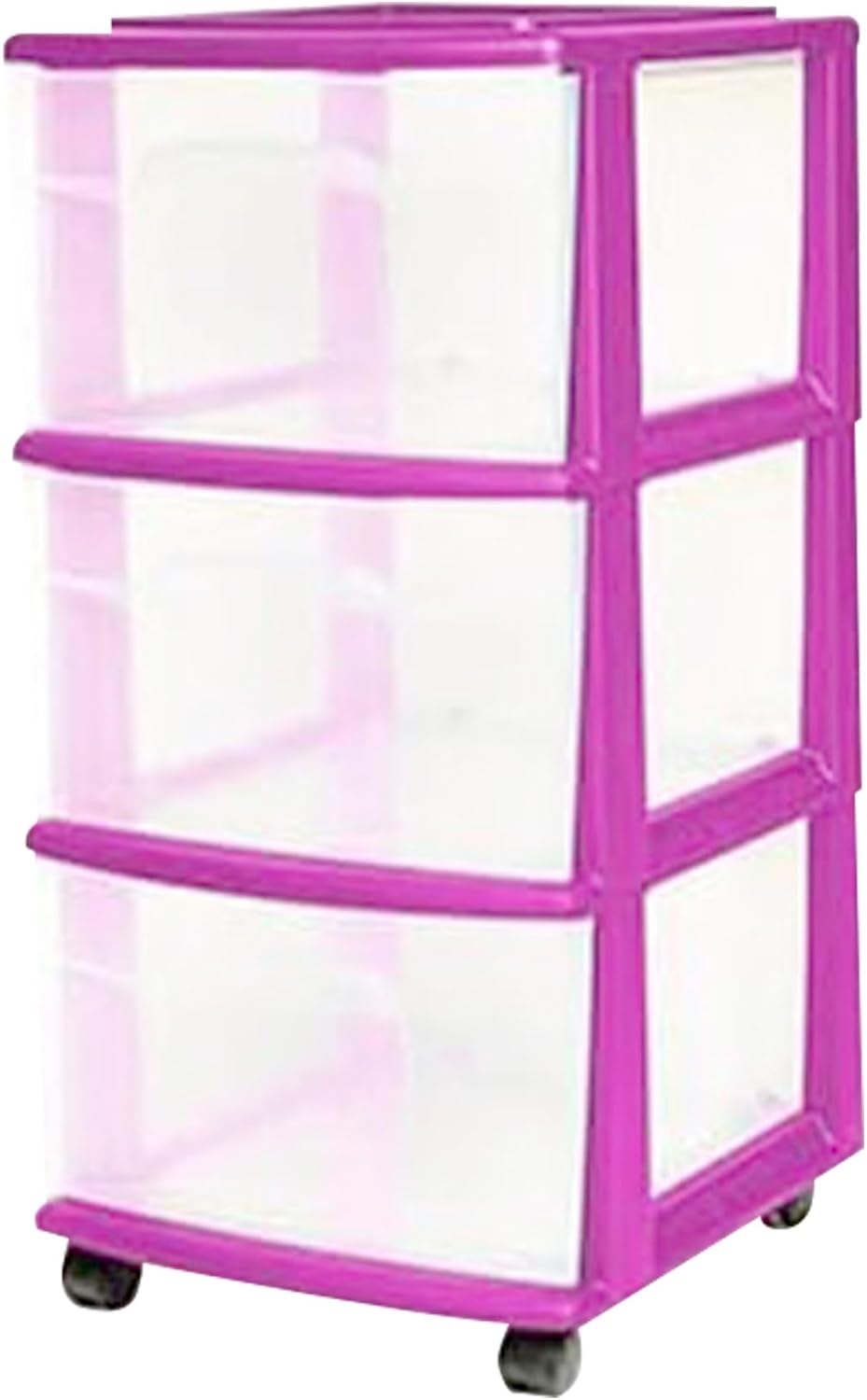 HOMZ Drawer Tower, 3-Tier Rolling Storage Cart with Removable Wheels, White Frame – Plastic Organizer with Clear Bin Drawers for Bedroom, Bathroom, Home Office, and Dorm Room