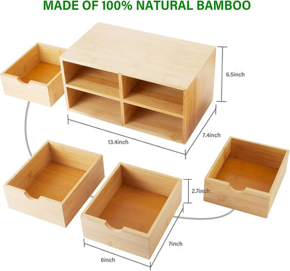 Charmewooden Bamboo Desk Organizer With Drawers Countertop Drawers Counter Storage Box Corner Desk Organizer for Home Office No Assembly Required (2 Drawers)