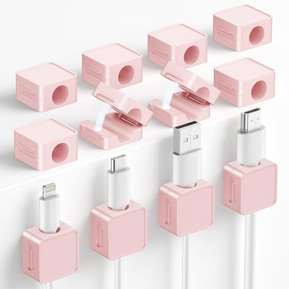 6 Pack Cord Holder, Strong Adhesive Desk Cord Organizer Magnetic Easy Open, Wire Holder Organizer Neatly for Home, Office, Car, Desk, Nightstand, Pink