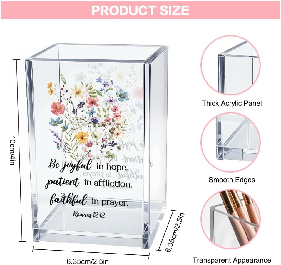 Just Breathe Acrylic Cosmetic Pencil Pen Holder Cup, Hope Inspirational Makeup Brush Organizer Holder, Women Faith Gifts, Encouragement Gifts for Women Mom Daughter Sister Friend Yoga Teacher