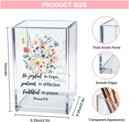 Just Breathe Acrylic Cosmetic Pencil Pen Holder Cup, Hope Inspirational Makeup Brush Organizer Holder, Women Faith Gifts, Encouragement Gifts for Women Mom Daughter Sister Friend Yoga Teacher