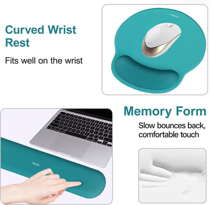 MOSISO Wrist Rest Support for Mouse Pad&Keyboard Set, Circle Curved Ergonomic Mousepad&Coaster Non-Slip Base Home/Office Pain Relief&Easy Typing Pad with Soft Cloth&Silicone Lining, Antique Green