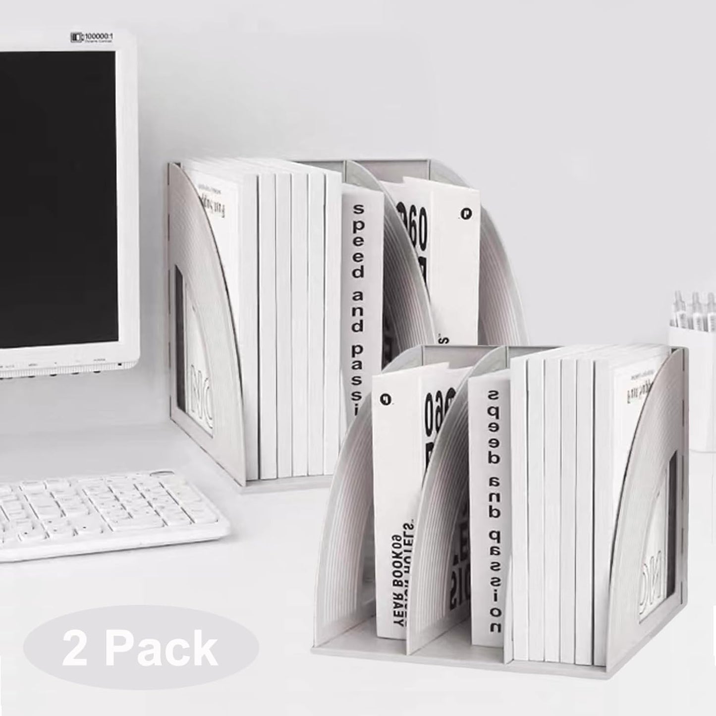 SAYEEC Magazine Holder Sturdy Binder Holder Desk File Sorter Plastic File Folder Organizer Stand Book Shelf Dividers Vertical Storage Rack Desktop Bookshelf Display Box for Office School Home (Black)