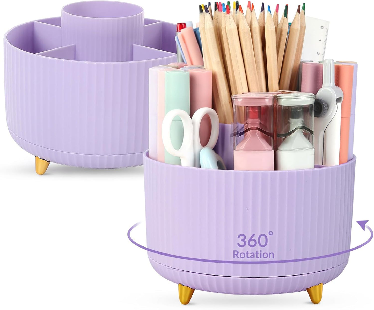 SKYDUE 360 Rotating Multipurpose Organizer - Cute Rotating Pen Holder with 5 Slots for Art Supplies, Office, School, Home