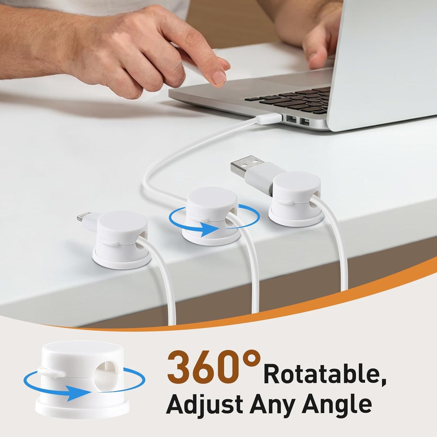 AGPTEK 8 Pack Magnetic Cable Clips, Upgraded 360° Rotatable Cord Holder Clips for Nightstand, Desk Cord Organizer Adhesive Wire Management Home Office Phone Charging Cords USB Cable Keeper (Clear)