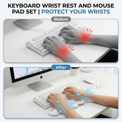 Ergonomic Cloud-Shaped Keyboard Wrist Rest & Non-Slip Mouse Pad Set, Soft Gel Support, Easy-to-Clean, Durable, Ideal for Long Work & Study Hours