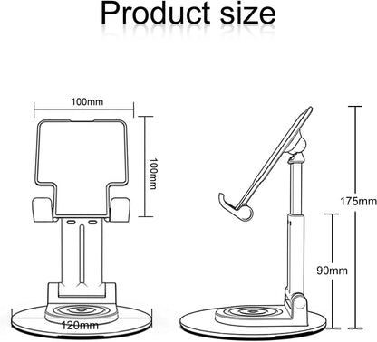 ONCHEER 360°Rotating Phone Holder for Desk, Fully Foldable Cell Phone Stand for Office & Home, Angle & Height Adjustable Tablet Stand for All Smartphones, iPhone, Switch,Tablet 4.6-12.9'', Black