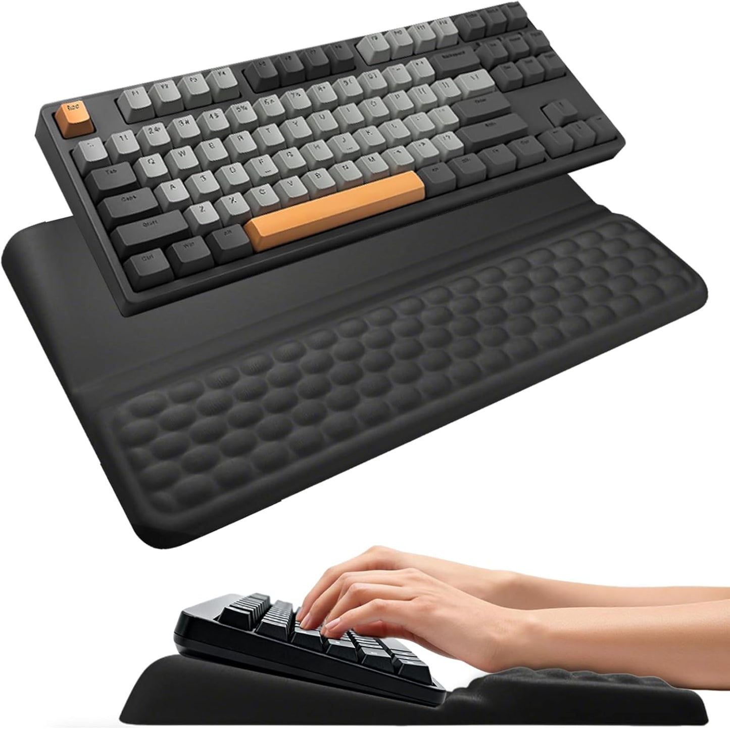 Wrist Rest with Keyboard Stand, Computer Wrist Support Pad, Ergonomic Keyboard Riser Hand Rest Soft Memory Foam Cushion Holder Gaming Typing Desk Accessories for Office Home School（Black）