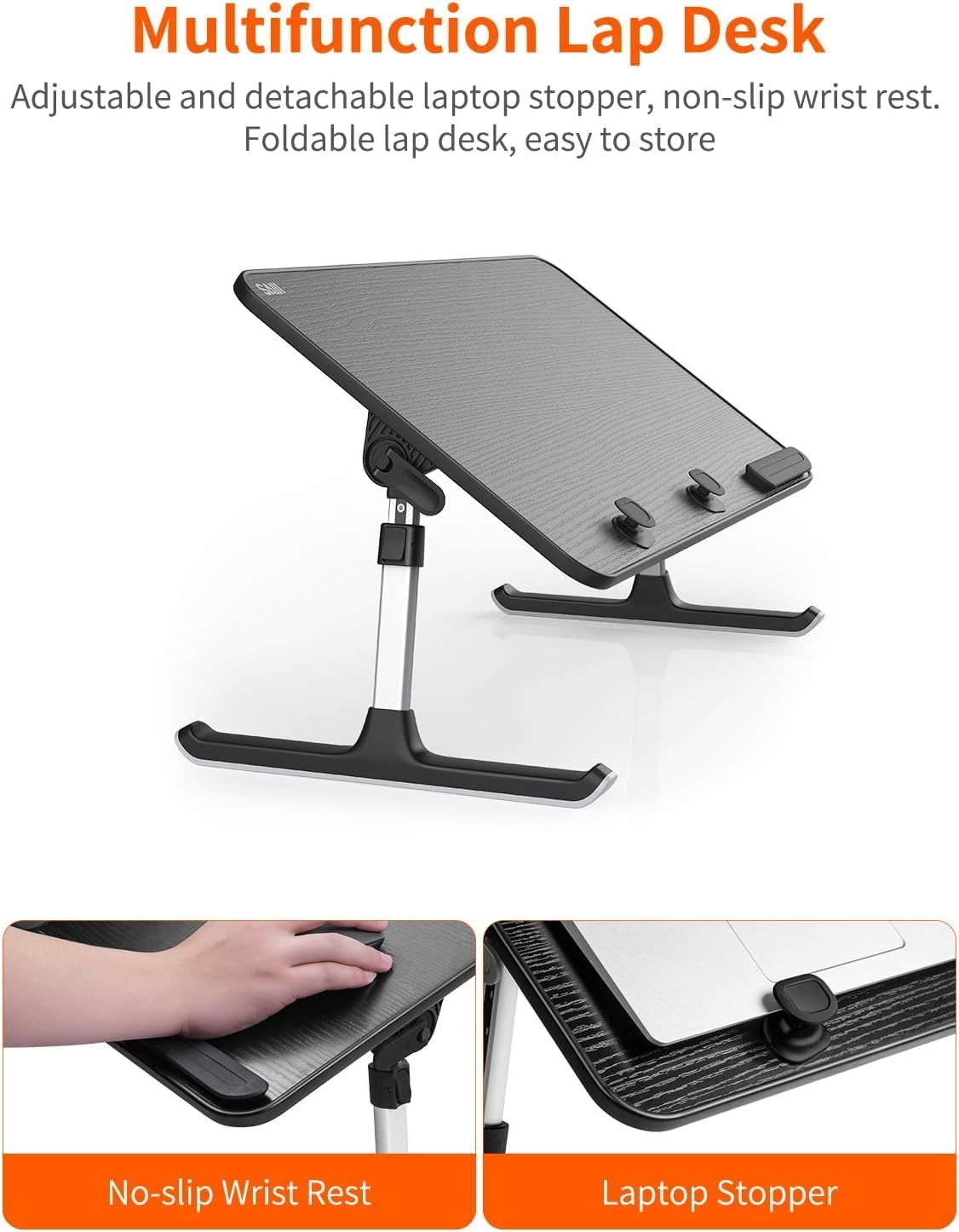 SAIJI Height & Angle Adjustable Laptop Stand for Bed, Lap Desk Bed Tray Table, Light Weight Foldable Portable Laptop Table for Couch Sofa Chair Floor Desk for Adults, Kids (52*30cm Black)