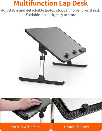 SAIJI Height & Angle Adjustable Laptop Stand for Bed, Lap Desk Bed Tray Table, Light Weight Foldable Portable Laptop Table for Couch Sofa Chair Floor Desk for Adults, Kids (52*30cm Black)