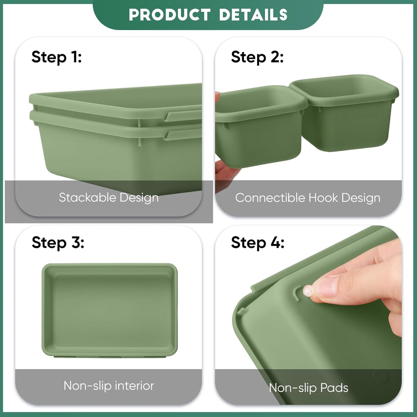 32 Pcs Desk Drawer Organizer Office Organization Tray Versatile Vanity Organizer with Nonslip Pads Makeup for Divider Drawer Storage Box Container for Kitchen Bedroom (Dark Green)