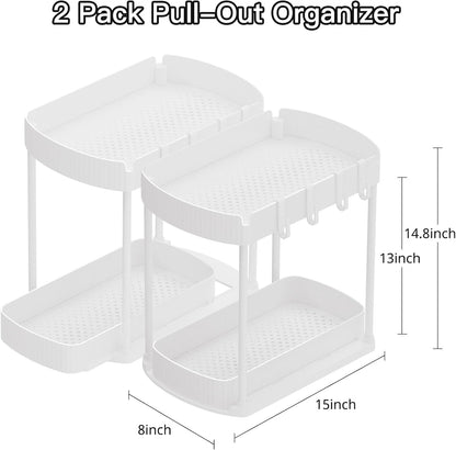 Ukeetap Multi-Purpose Pull-Out Storage Organizers, Under Sink/Cabinet Organizers and Storage for Bathroom & Kitchen, Black, 12.8 Inches, 2 Packs
