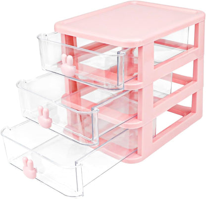 3 Layer Plastic Storage Drawer Bunny Transparent Cosmetic Organizer Rabbit Makeup Organizer Storage Container for Office School Home（White）