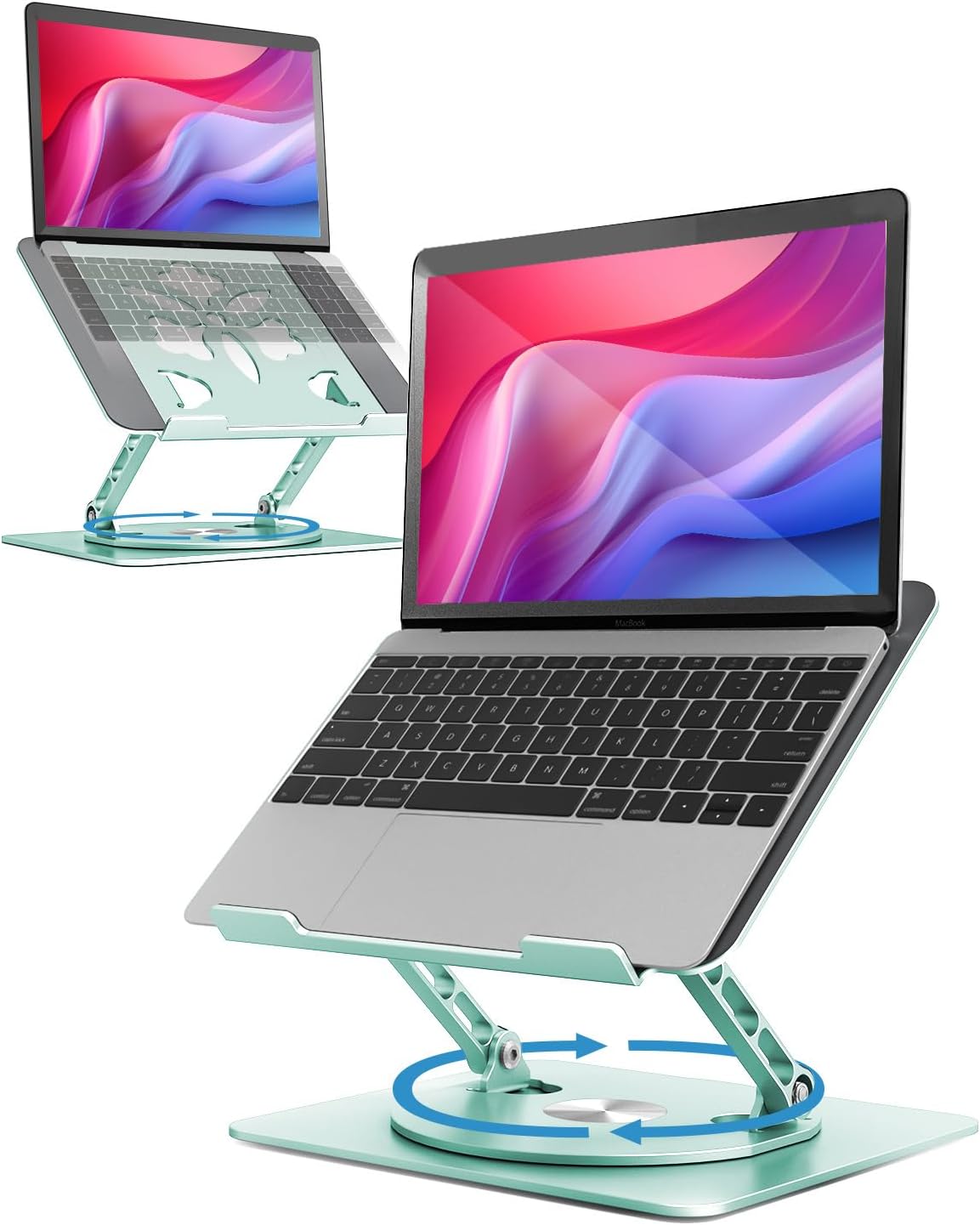 Aoviho 360° Rotating Laptop Stand for Desk | Adjustable, Foldable, Portable Aluminum Ergonomic Riser | Compatible with MacBook, Dell, HP & All Laptops 10-16 inch | Gray