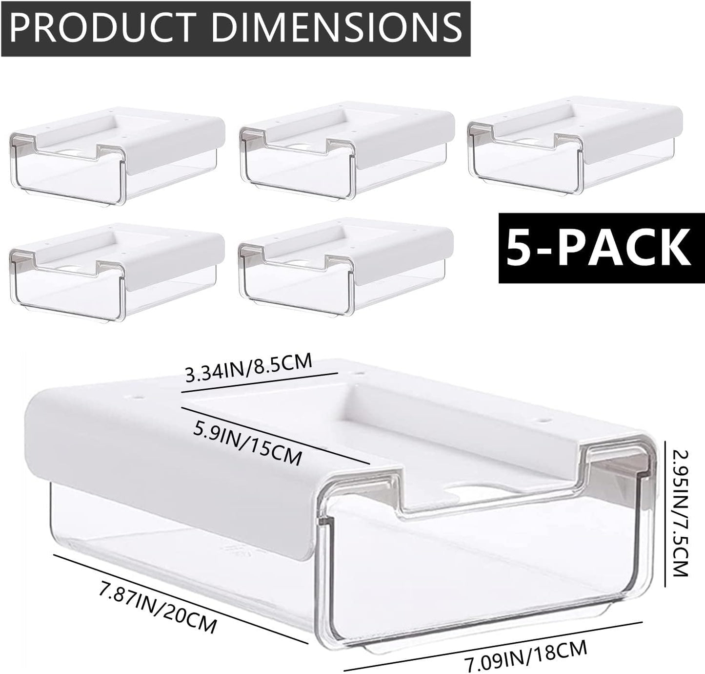 RHBLME 5 Pack Under Desk Drawer, Under Shelf Drawers Slide Out Self-Adhesive Standing Desk Drawer Attachment, Plastic Workspace Organizers for Office Home School