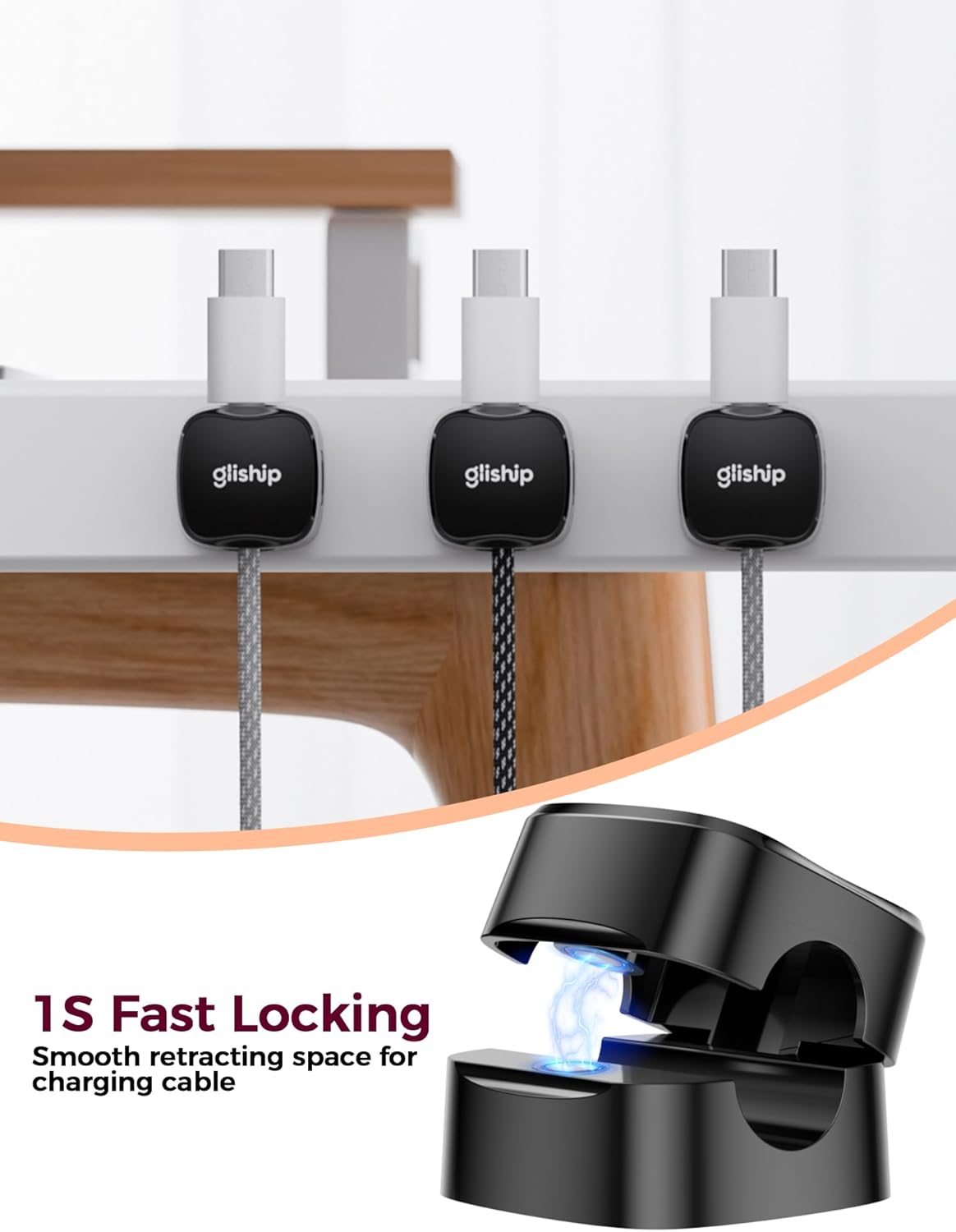 6-Pack Magnetic Cable Clips - Cell Phone Cord Holder for Nightstand, Mini Cube Cord Holder with 6 Extra Strong Adhesive Pads, USB Cable Magnetic Clip for Office Desk Home