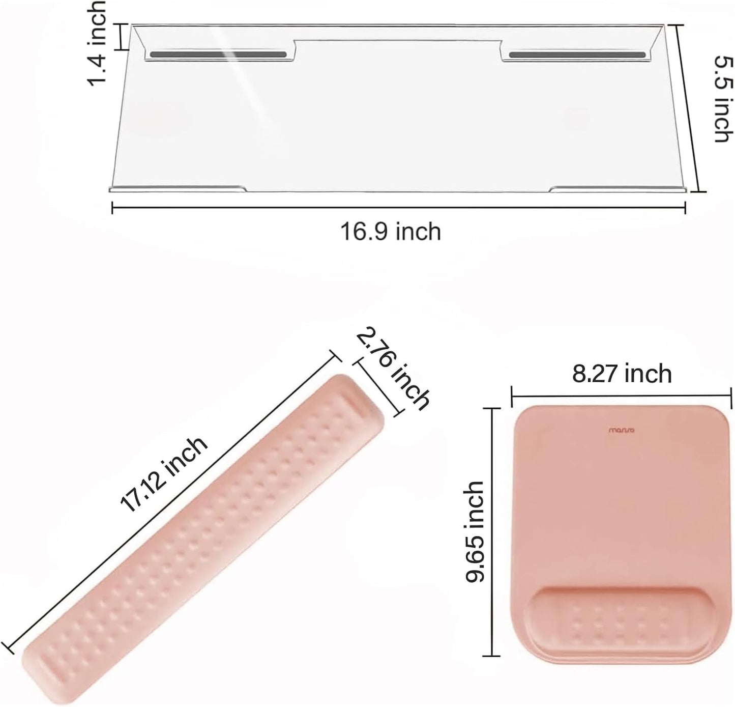 MOSISO Computer Keyboard Stand&Wrist Rest Support for Keyboard &Mouse Pad Set, Ergonomic Massage Wrist Rest Set, Easy Typing Working Acrylic Clear Stand for Office Home, Apricot