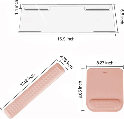 MOSISO Computer Keyboard Stand&Wrist Rest Support for Keyboard &Mouse Pad Set, Ergonomic Massage Wrist Rest Set, Easy Typing Working Acrylic Clear Stand for Office Home, Apricot