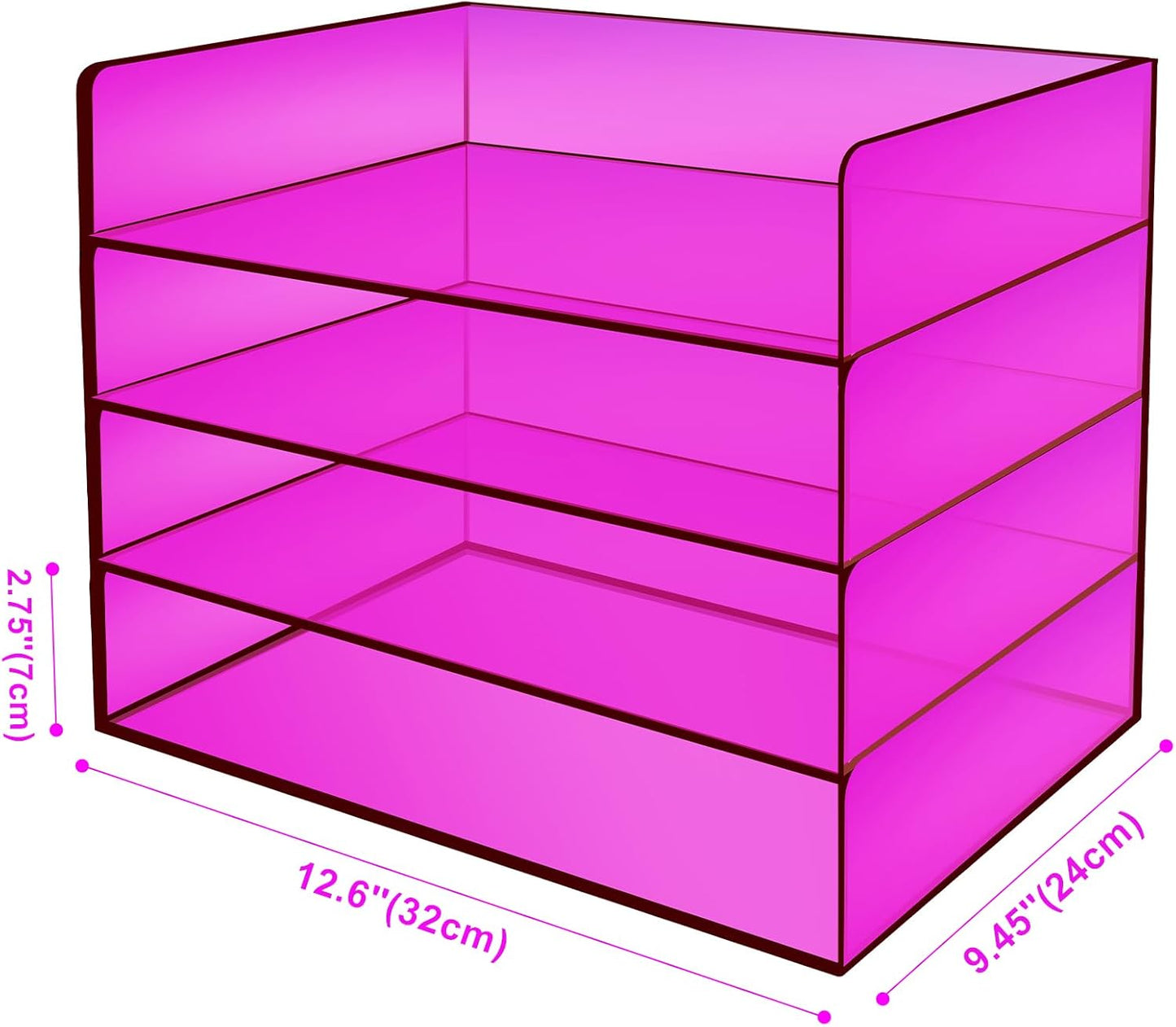 Gelite Acrylic File Organizer for Desk 4 Tiered Stackable Letter Tray Office Paper Storage Desktop Document Sorter, Neon Pink