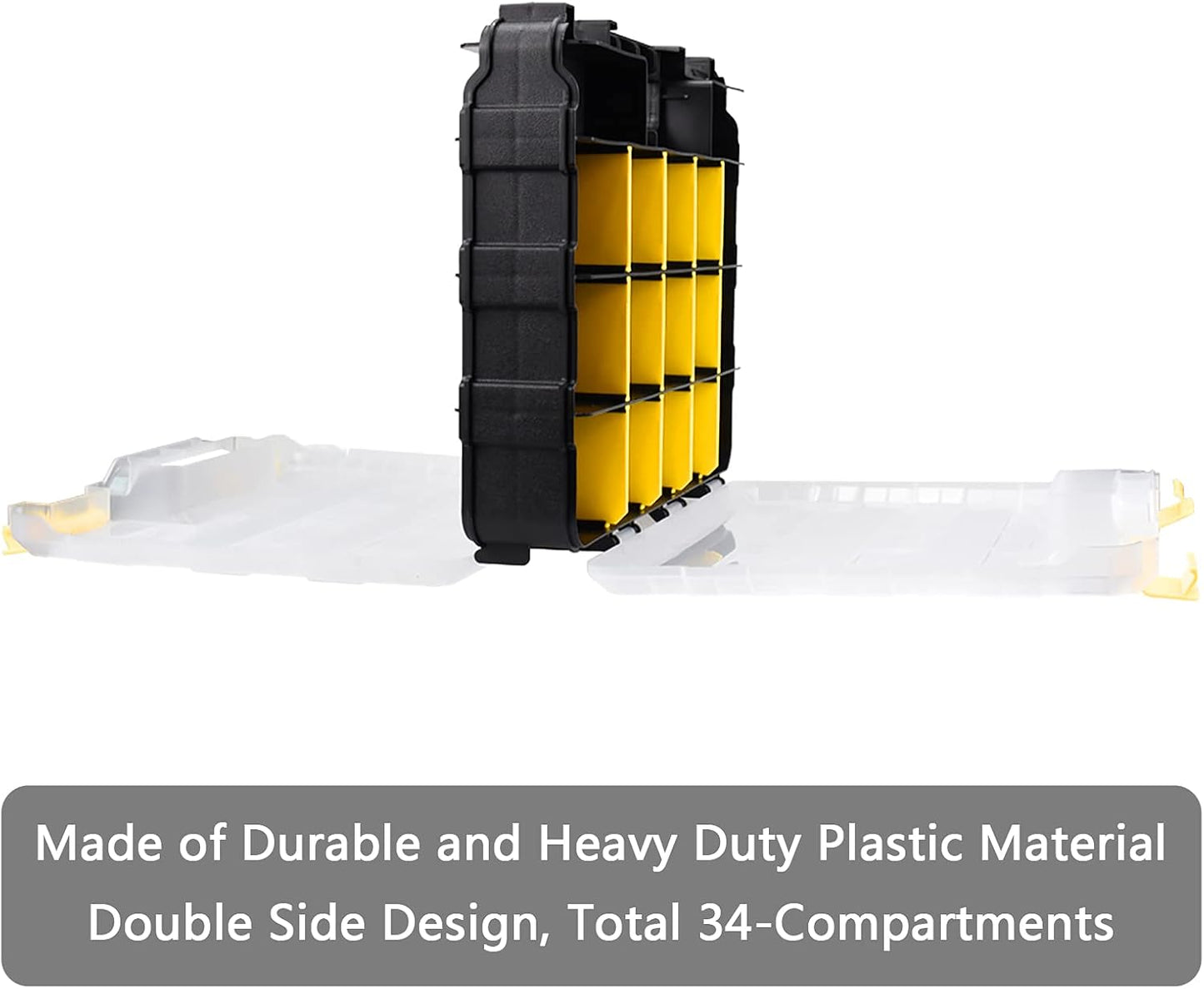AIDY-PRO Small Parts Organizer Box Storage Case Tools Box Organizer Double Side 34 Compartments Hardware Organizers with Removable Plastic Dividers for Screws Nuts Nails Bolts, 2 Pack