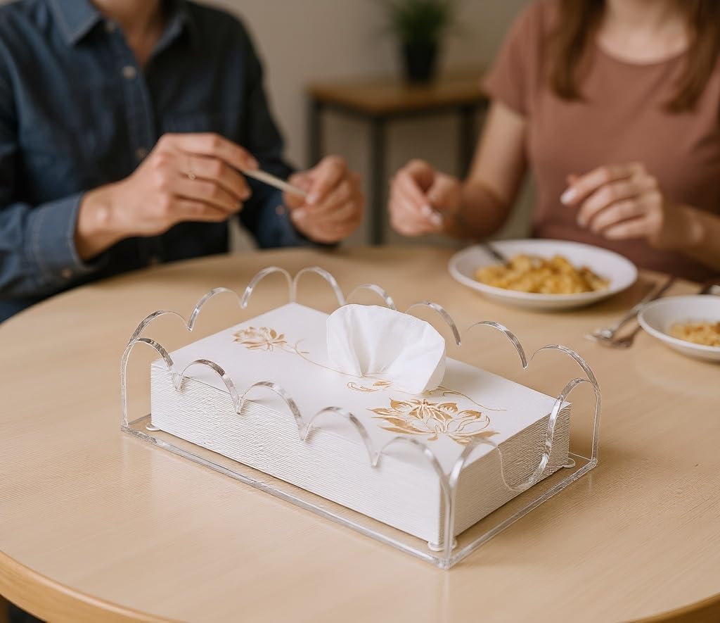 Acrylic Napkin Holder, Clear Guest Towel Holder Tray for Bathroom Kitchen - Disposable Paper Hand Towel Organizer for Hotel Restaurant Dining Table Party (9"x5.1"x2.4")