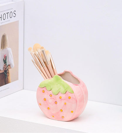 1 PC Flower Makeup Storage Box Ceramic Blossom Five Petals Pen Holder Pen Holder Desktop Storage Box (Blue)