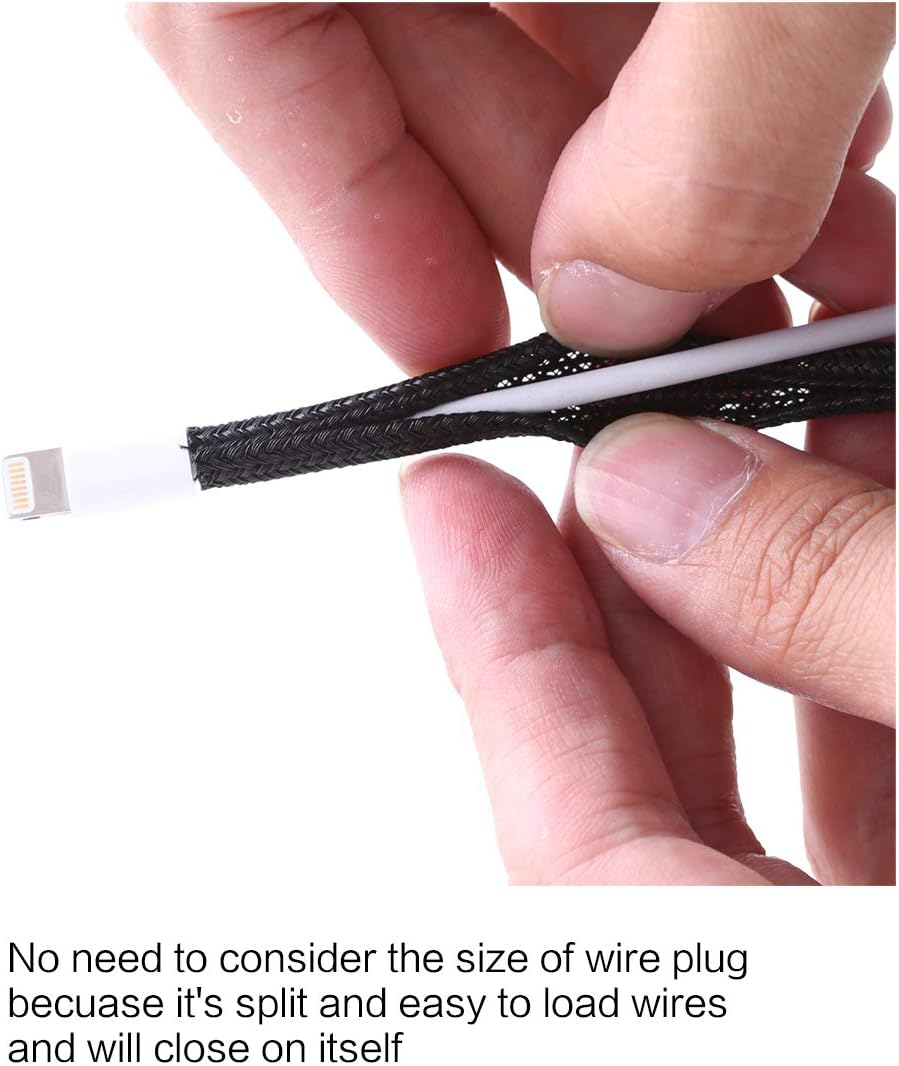Alex Tech 10ft - 1/2 inch Cord Protector Wire Loom Tubing Cable Sleeve Split Sleeving For USB Cable Power Cord Audio Video Cable – Protect Cat From Chewing - Black