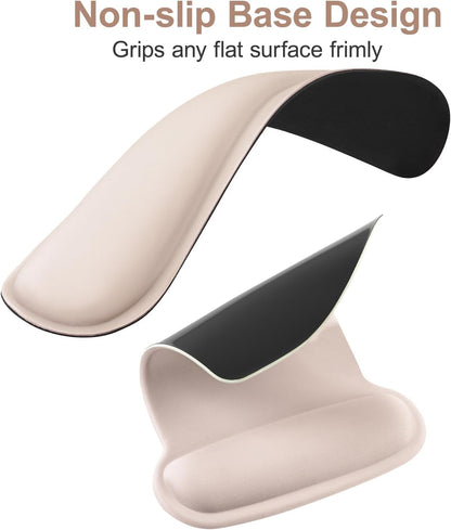 MOSISO Wrist Rest Support for Mouse Pad & Keyboard Set, Ergonomic Mousepad Non-Slip Base Home/Office Pain Relief & Easy Typing Cushion with Neoprene Cloth & Raised Memory Foam, Apricot