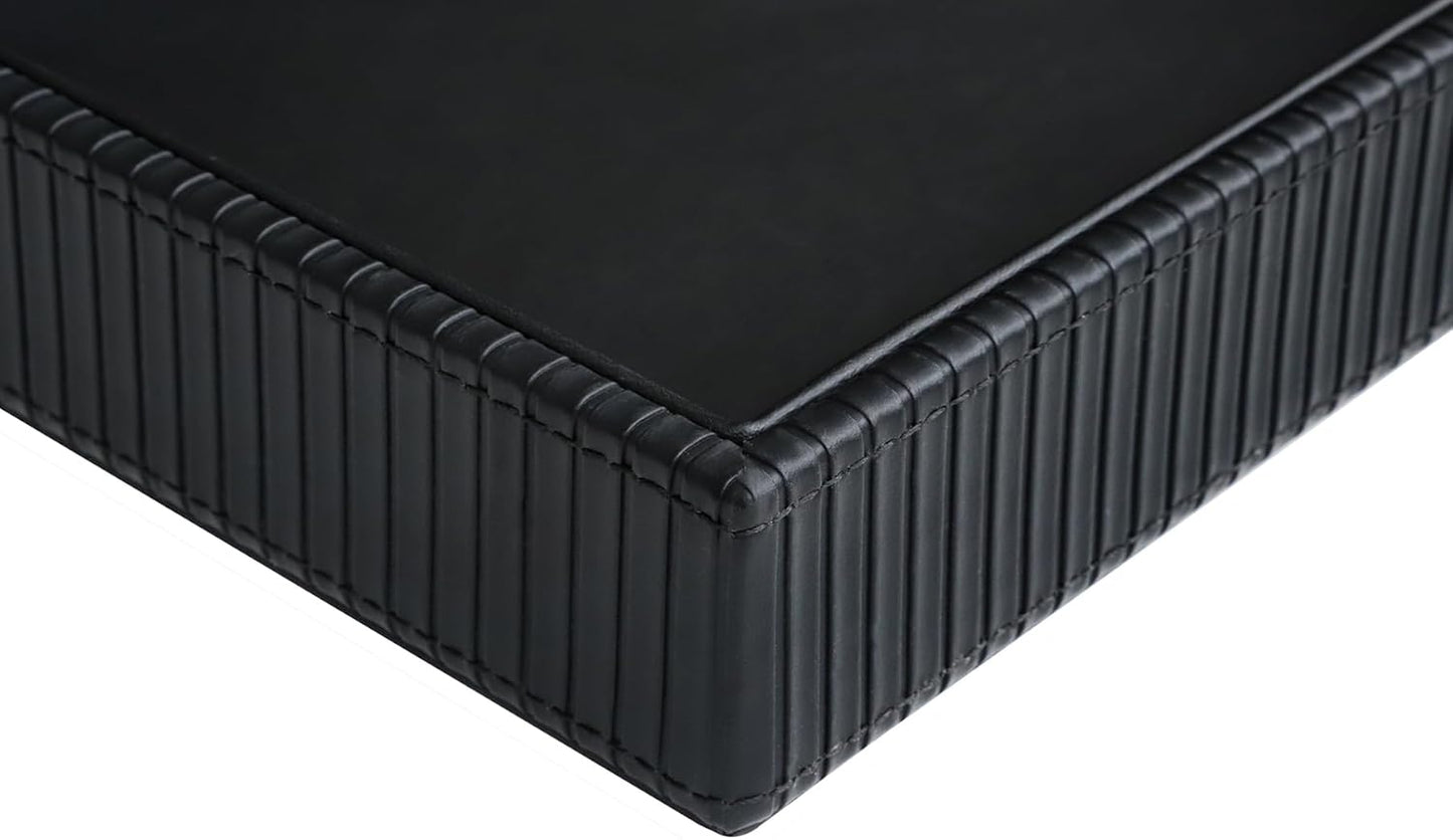 HofferRuffer Faux Leather Vanity Tray, Elegant Desktop Storage Organizer, Decorative Catchall for Perfume, Bathroom Valet, Nightstand or Dresser, Black, 10.2 x 8.4 x 1.8 Inches