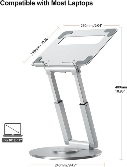 tounee Telescopic Laptop Stand for Desk with 360° Swivel Base, Sit to Stand, Height Adjustable, Portable Riser Holder for Good Posture, Compatible with MacBook Pro, All Laptops 10-17"-Gray