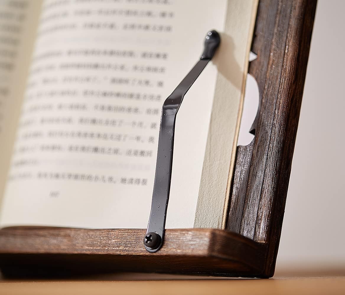 Book Stand with Page Clips, Foldable Reading Rest Holder, Portable Desk Bookrest, Cookbook/Tablet PC/Music Document Stand, Adjustable Wood Reading Frame (Chinese Knot, 11.8 x 8.7 inches)