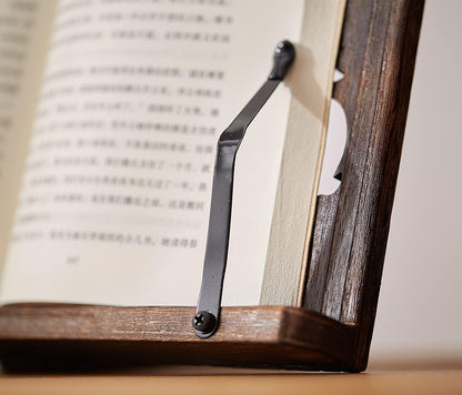 Book Stand with Page Clips, Foldable Reading Rest Holder, Portable Desk Bookrest, Cookbook/Tablet PC/Music Document Stand, Adjustable Wood Reading Frame (Chinese Knot, 11.8 x 8.7 inches)