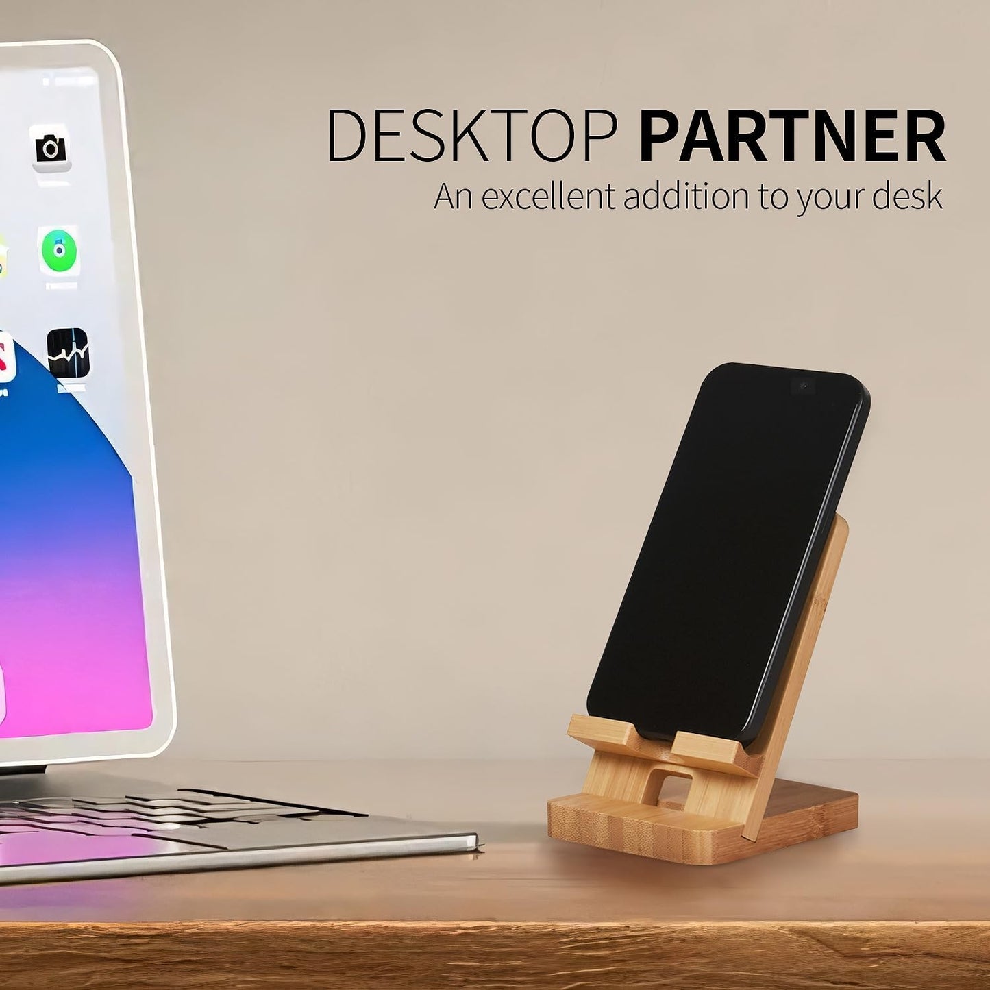 Wood Phone Stand, Desktop Wooden Phone Holder, Portable Office Phone Stand for Desk, Wood ipad Stand, Compatible with iPhone & All Cell Phones (Walnut)