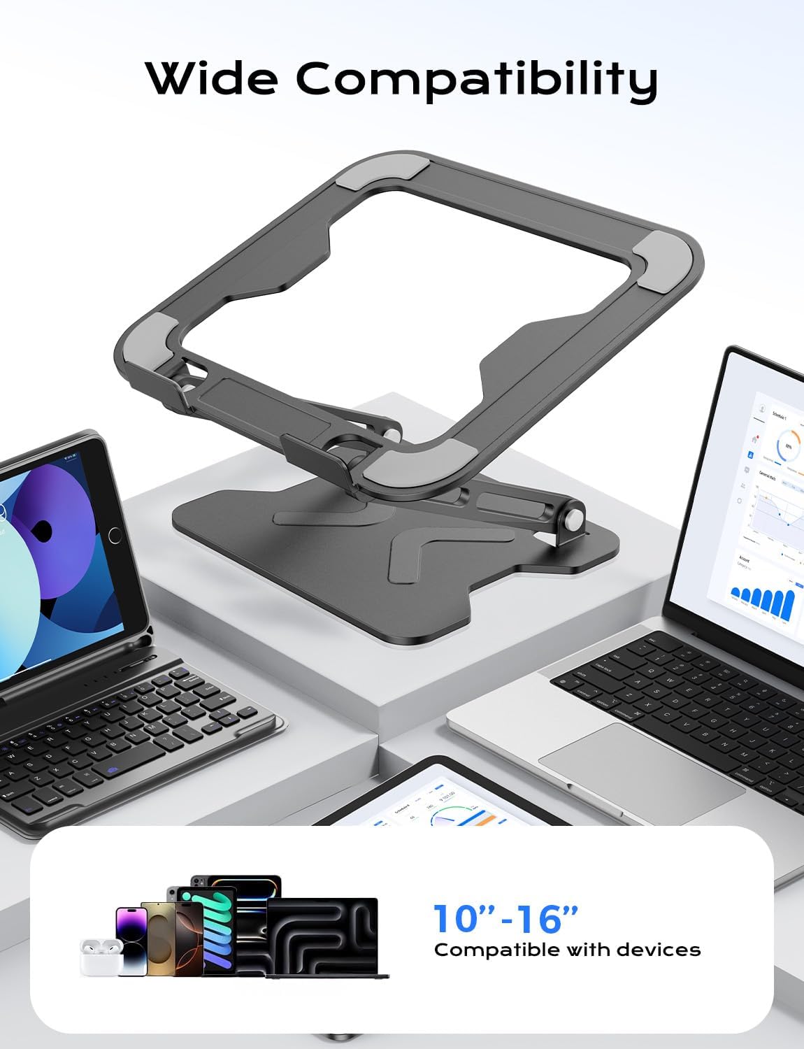JCZT Adjustable Laptop Stand for Desk, Metal Foldable Laptop Riser, Portable Laptop Holder Mount, Ventilated Cooling Computer Notebook Stand for MacBook Air Pro, All 10-16'' Notebooks Laptops, Gold