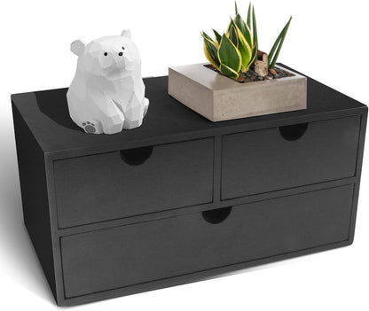 Charmewooden Bamboo Desk Organizer 3 Drawer with Shelf, Countertop Organizer with Drawers Makeup Storage Drawer 3 Drawers Tabletop Storage Organization Box Home Office Workspace（White）