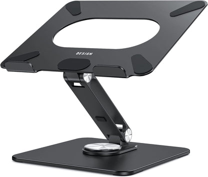 BESIGN LSX7 Laptop Stand with 360 Rotating Base, Ergonomic Adjustable Notebook Riser, Foldable Computer Holder Compatible with 10-15.6" Laptops (Black)