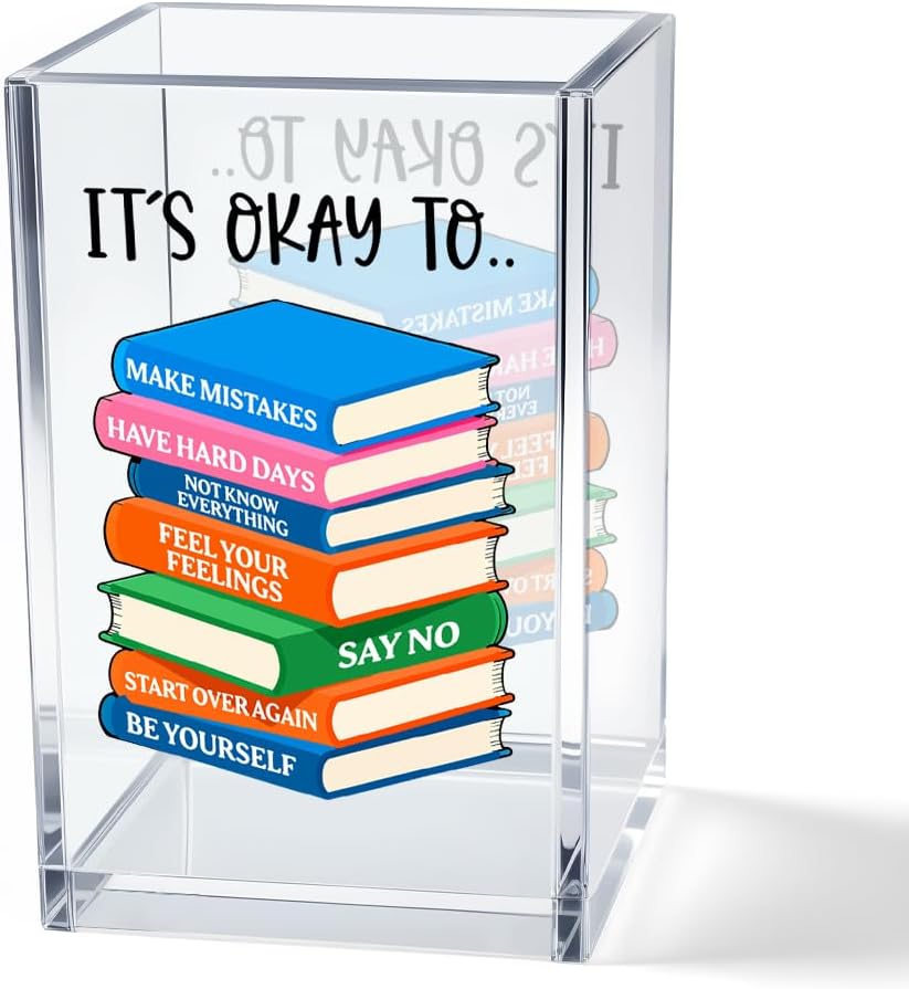 Just Breathe Acrylic Cosmetic Pencil Pen Holder Cup, Hope Inspirational Makeup Brush Organizer Holder, Women Faith Gifts, Encouragement Gifts for Women Mom Daughter Sister Friend Yoga Teacher