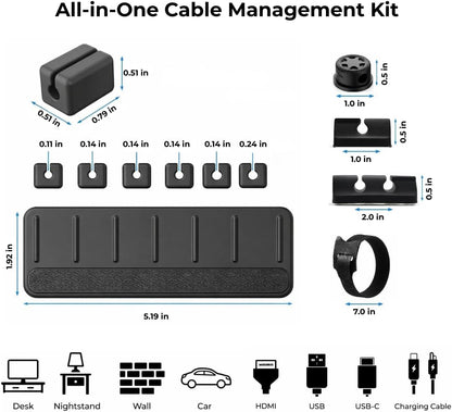 Magnetic Cable Organizer Kit (17-Piece) – Desk Cable Management Set with Magnetic Base & Adhesive Clips – Holds 6 Cables – Reusable Cable Ties for Office, Home & Gaming Setup